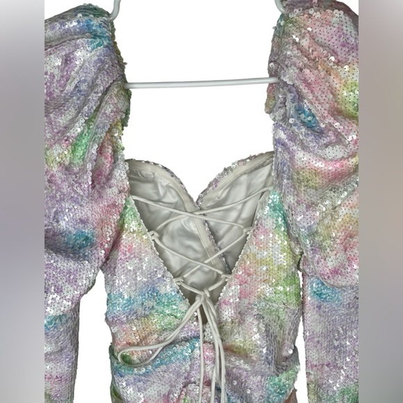 Alamour The Label Lunara Sequins Mini Dress in Mixed Color Rainbow Size XS - Picture 4 of 16